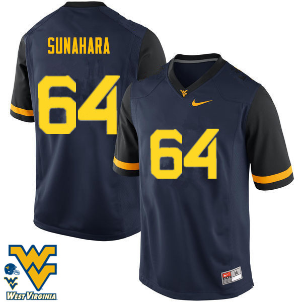 NCAA Men's Rex Sunahara West Virginia Mountaineers Navy #64 Nike Stitched Football College Authentic Jersey HU23D62GU